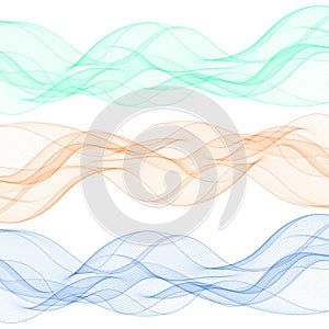 Set of colored waves. vector abstract background. Blue, green, red wavy lines. eps 10
