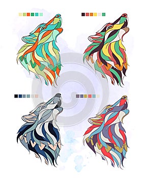 Set of colored wolfs