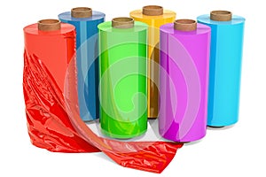 Set of colored wrapping plastic stretch films, 3D rendering