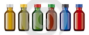 Set of Coloreds Transparents Pharmaceuticals Bottles.