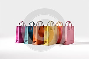 Set of colorful 3D empty shopping bags isolated white background