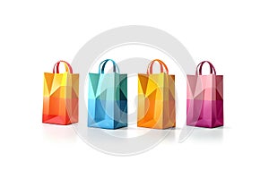 Set of colorful 3D empty shopping bags isolated white background