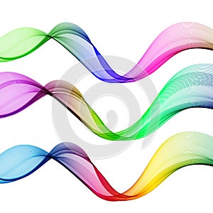 Set of Colorful Abstract Isolated Transparent Wave Lines for White Background. Smooth Wavy Horizontal Rainbow waves