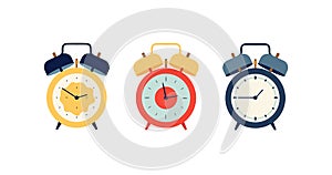 Set of colorful alarm clocks vector illustration