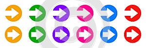 Set colorful arrow in circle icon, input output, exit entrance, enter – vector