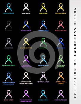 Set of colorful Awareness ribbons design element banner emblem sign symbol