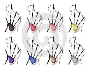 A Set of Colorful Bagpipe on White Background