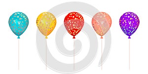 Set of colorful balloons covered with shiny sequins on white background. Photorealistic vector elements for greeting cards or any