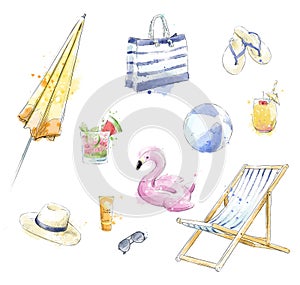 Set of colorful beach accessories. Beach clipart