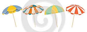 Set of colorful beach umbrellas isolated on white background. Summer icons