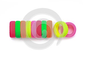 a set of colorful bright hair bands on a white isolated background