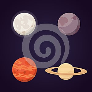 Set of colorful bright planets. Solar system, space with stars. Cute cartoon vector illustration.