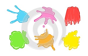 Set of colorful bright vector glossy liquid slime or paint stains isolated on white background