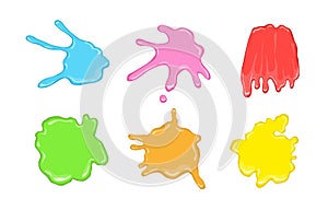 Set of colorful bright vector glossy liquid slime or paint stains isolated on white background photo