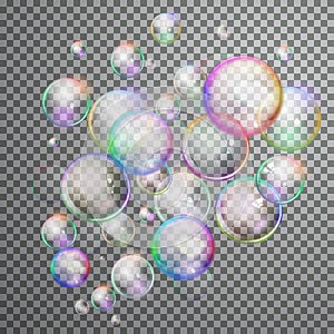 Set colorful bubble in vector. Isolated Soap Water bubbles collection