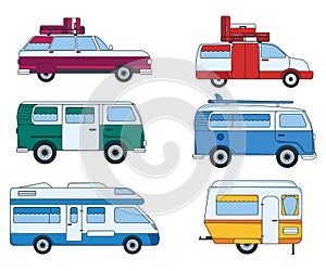 Set of Colorful Car for Travel and Trip. Label, Badge and Banner. Concept Travel Automobile for Web, Print, T-Shirt. Logo, Icon