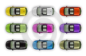 A set of colorful cars