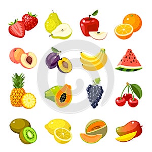 Set of colorful cartoon fruit icons