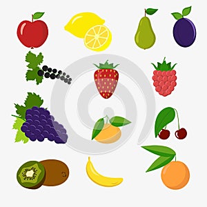 Set of colorful cartoon fruit icons
