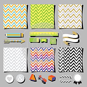 Set of colorful chevron pattern square cards design elements