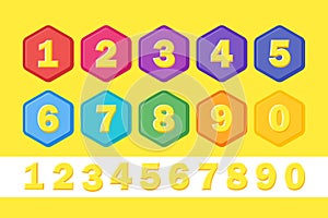 Set colorful children numbers. Vector flat illustrations. Numbers for kids in bright colors