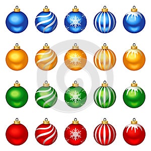 Set of colorful Christmas balls with patterns. Vector illustration.