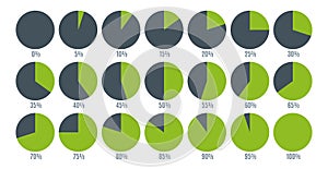 Set of colorful circle percentage diagrams for infographics, 0 5 10 15 20 25 30 35 40 45 50 55 60 65 70 75 80 85 90 95