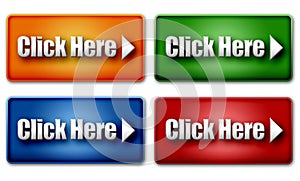 Set of Colorful Click Here Web Buttons