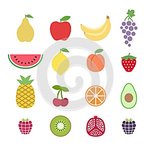 Set of colorful clipart fruits. Fruit icons set. Collection of clip art fruit icons.