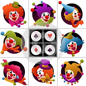 Set of colorful clown portraits