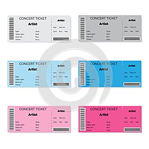 Set of Colorful Concert Tickets