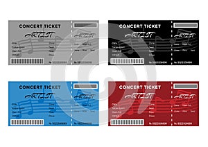 Set of Colorful Concert Tickets with Musical Notes