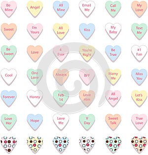 Set of Colorful Conversation Hearts, Vector