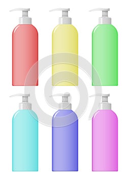 A set of colorful cosmetic bootleg bottles. photo