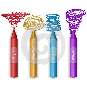 Set Of Colorful Crayons. Wax Pencils Collection. Isolated on white background. Vector illustration in realism style