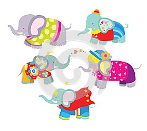 Set of Colorful and Cute Elephants