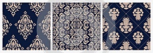 Set of colorful damask floral victorian seamless pattern luxury retro ornament
