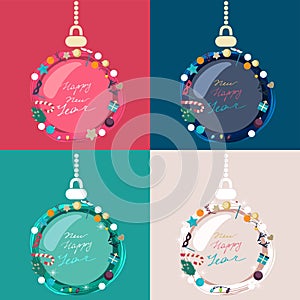 Set of colorful decorated Christmas baubles