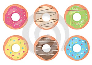 Set of colorful and decorated donuts