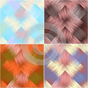 Set of colorful diagonal seamless pattern with grunge striped square elements