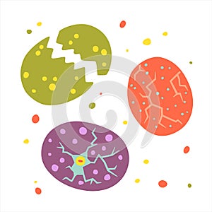 Set with colorful dinosaur eggs. Vector flat illustration collection