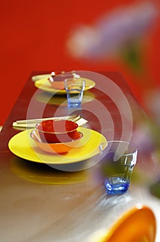 Set of colorful dishes.