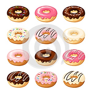Set of colorful donuts. Vector illustration. photo
