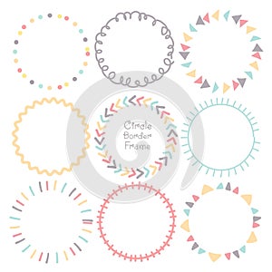Set of colorful doodle borders circle frame, Decorative round frames.