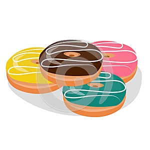 a set of colorful doughnut donuts cream sprinkles