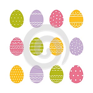 Set of colorful  Easter eggs decorated with dots and stripes. Vector illustration