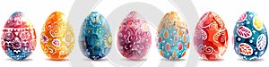 Set of colorful easter eggs with floral ornaments isolated on white background