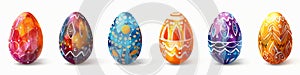 Set of colorful easter eggs with floral ornaments isolated on white background