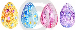 Set of colorful easter eggs with geometric and floral ornaments isolated on white background