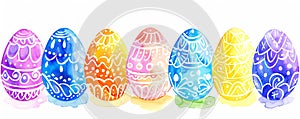 Set of colorful easter eggs with geometric and floral ornaments isolated on white background